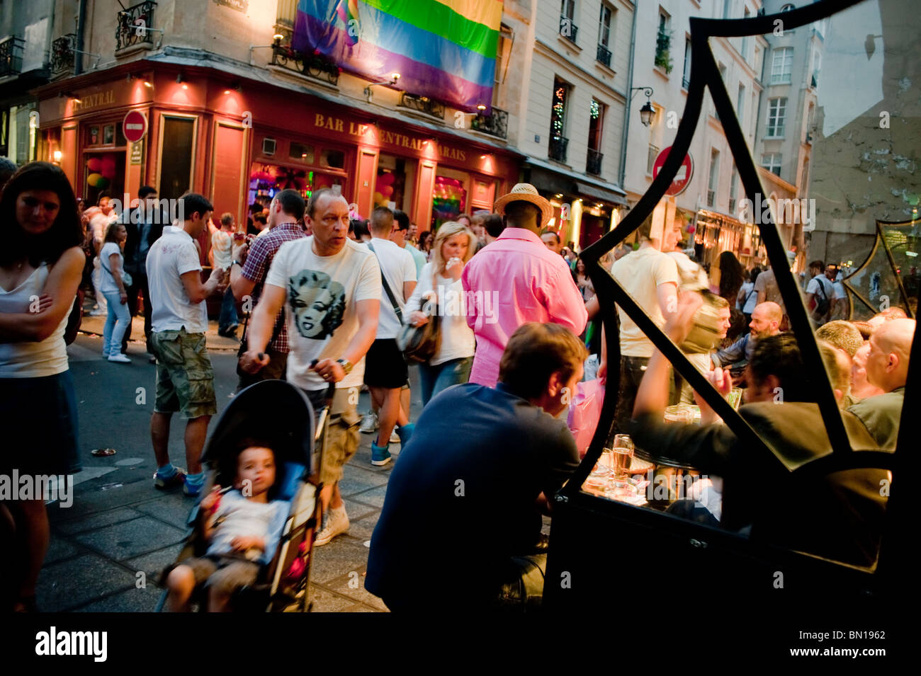 Paris, France, People Celebrating After LGTB Gay Pride in the Marais District, Night, Local Gay Bars, Night Stock Photo