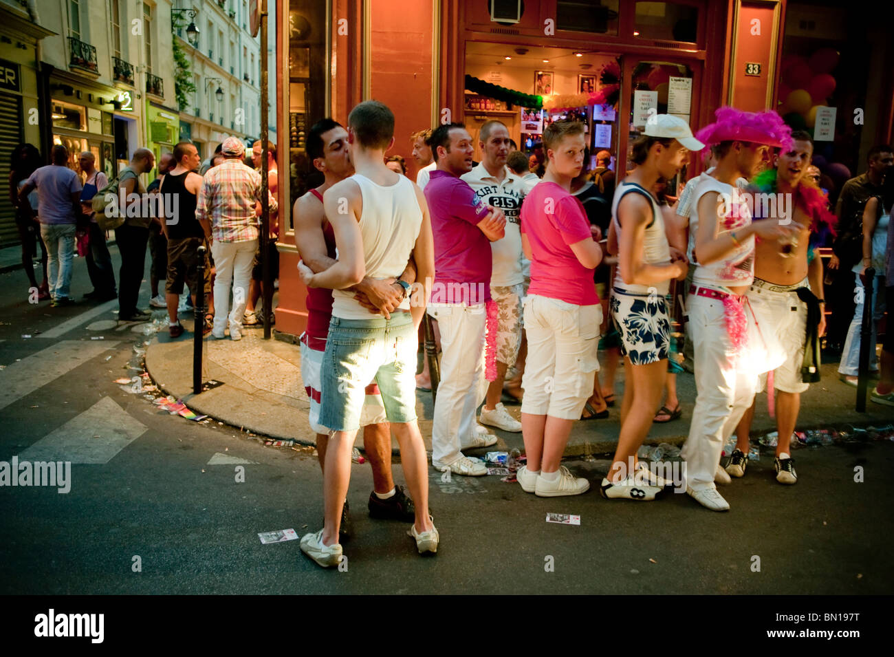 Paris, France, People Celebrating After LGTB Gay Pride in the Marais District, Night, Local Gay