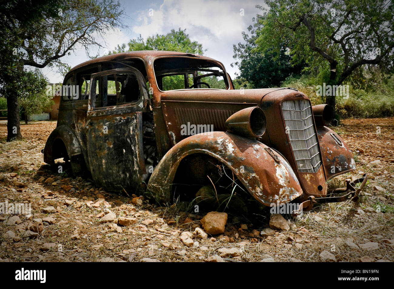A rusty old vintage car, Mallorca Stock Photo