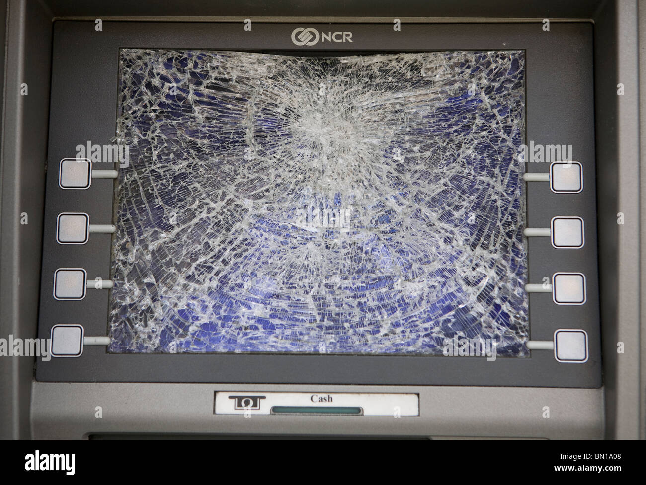 vandalized atm cash machine in London Stock Photo
