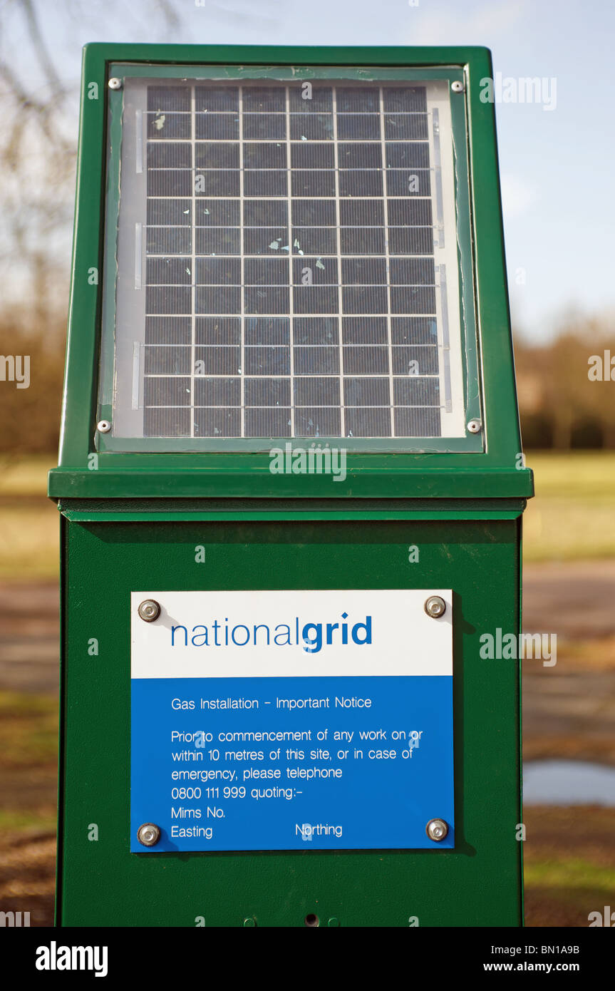 Solar panel on a National Grid mains gas control point Stock Photo