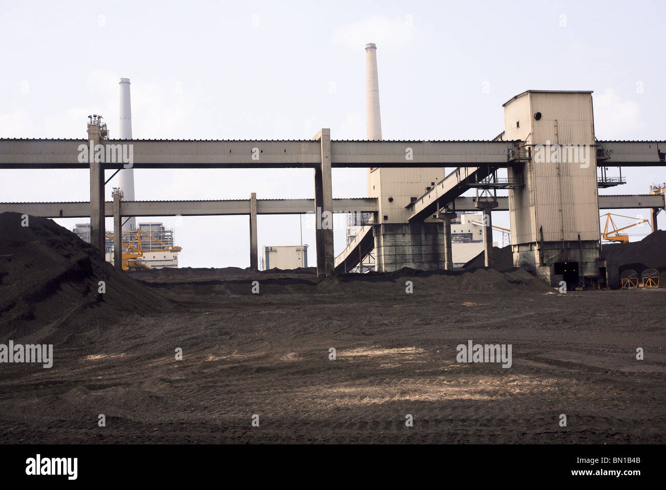 Israel, Hadera, Coal storage for the coal operated power plant Stock Photo