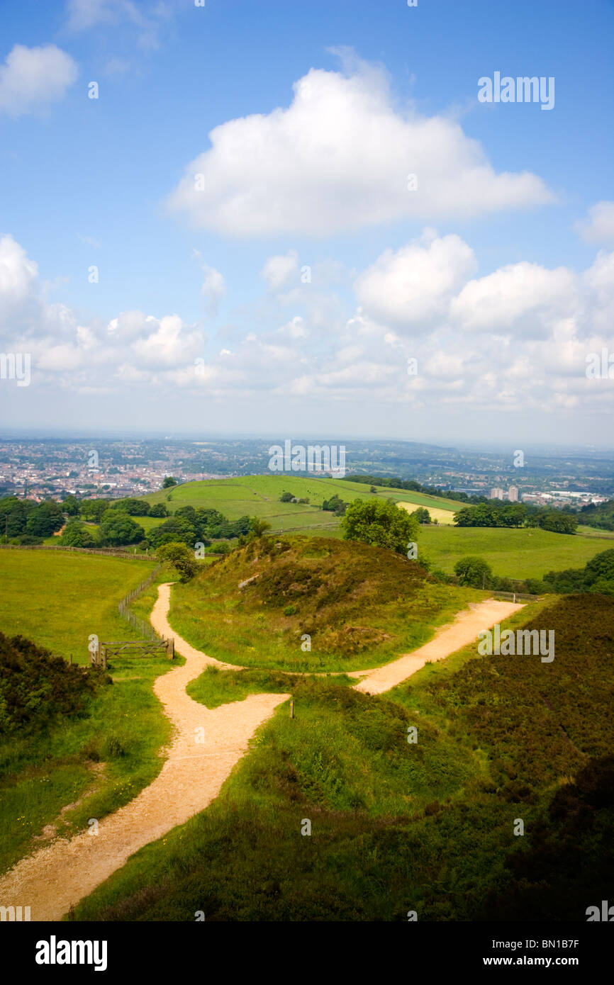 View over Eddisbury Hill and Macclesfield from Teggs Nose Country Park above Macclesfield in Cheshire;England,Uk. Stock Photo
