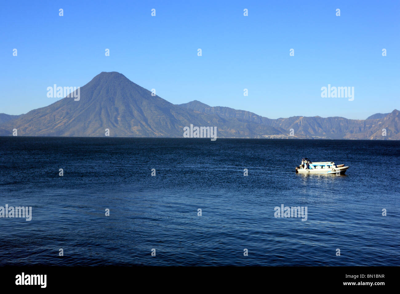 Atitlan lake and volcano San Pedro (3019 m), Guatemala Stock Photo