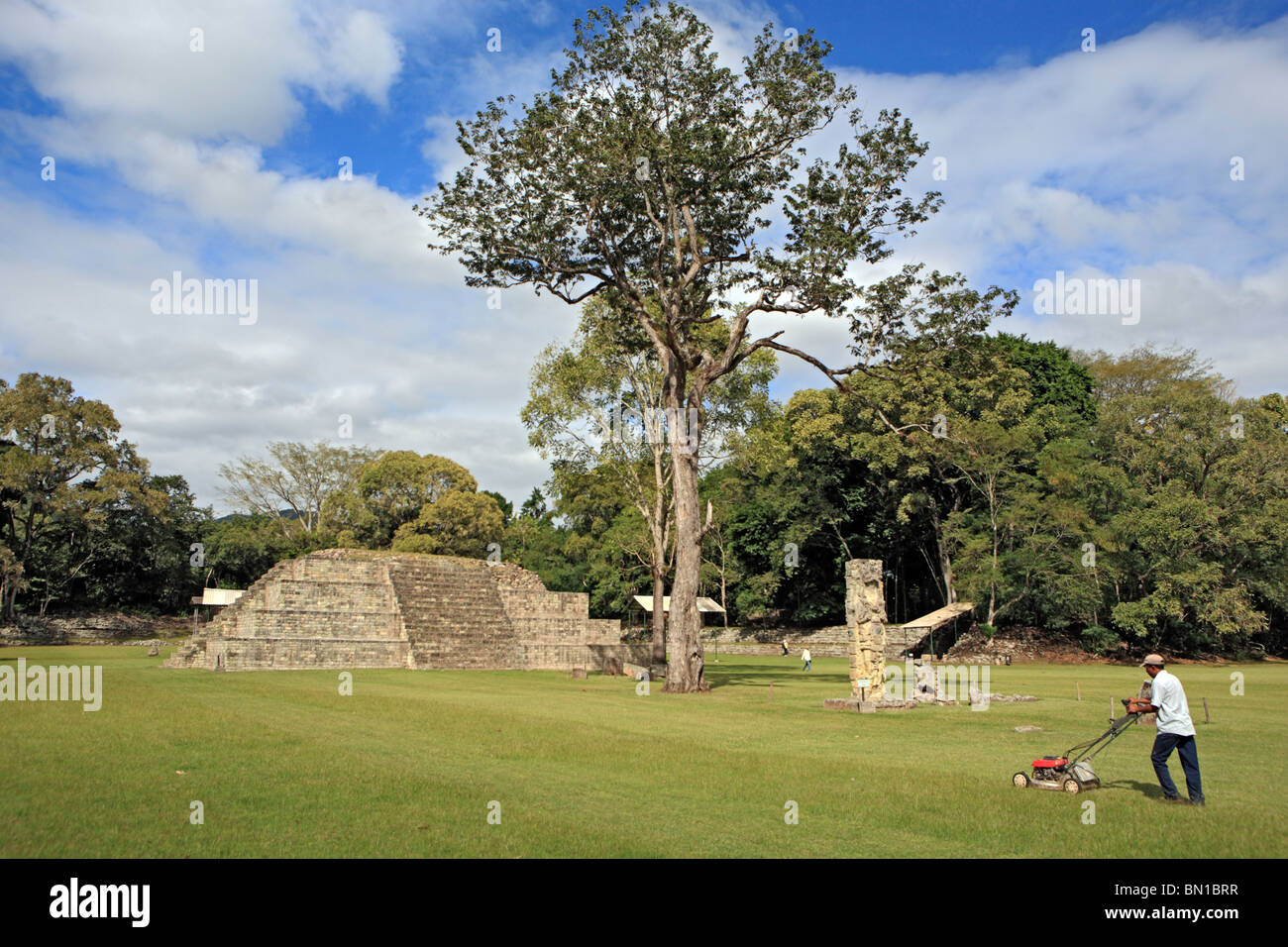 Maya ruins, Grand plaza, pyramid, Copan (Honrduras), Guatemala Stock Photo