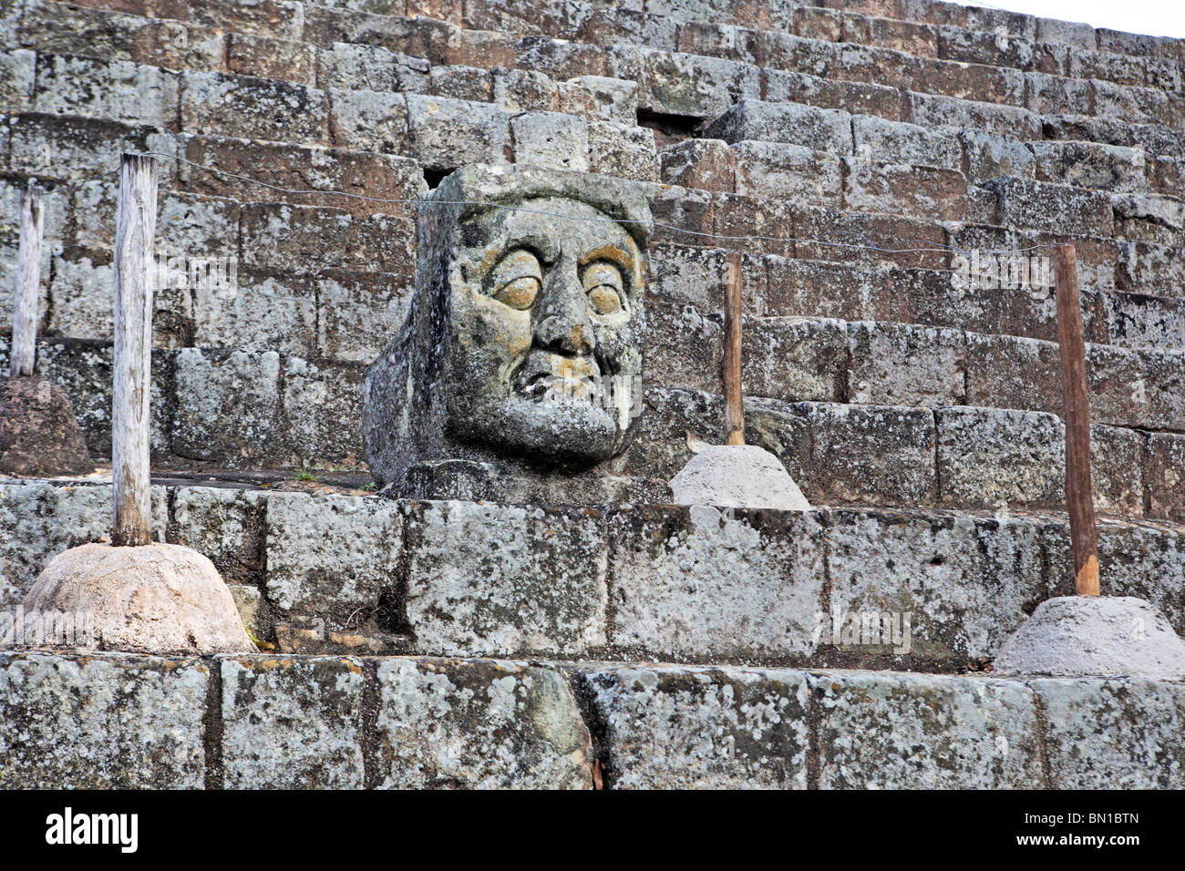Maya ruins, Mask in the East court, Copan (Honrduras), Guatemala Stock Photo