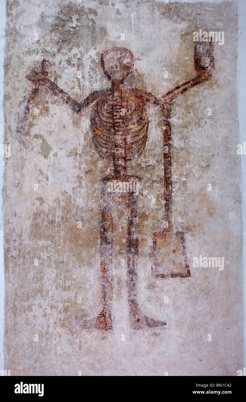 The 'Figure of Doom' painting in the Church of St Ishow, Partrishow, the vale of Grwyney, Powys, Wales, UK Stock Photo