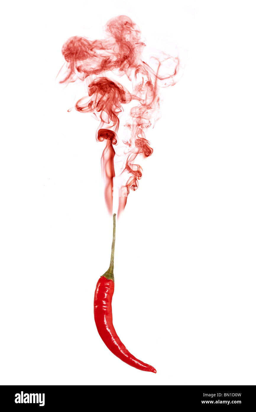 Smoking Red Birds Eye Chilli Stock Photo