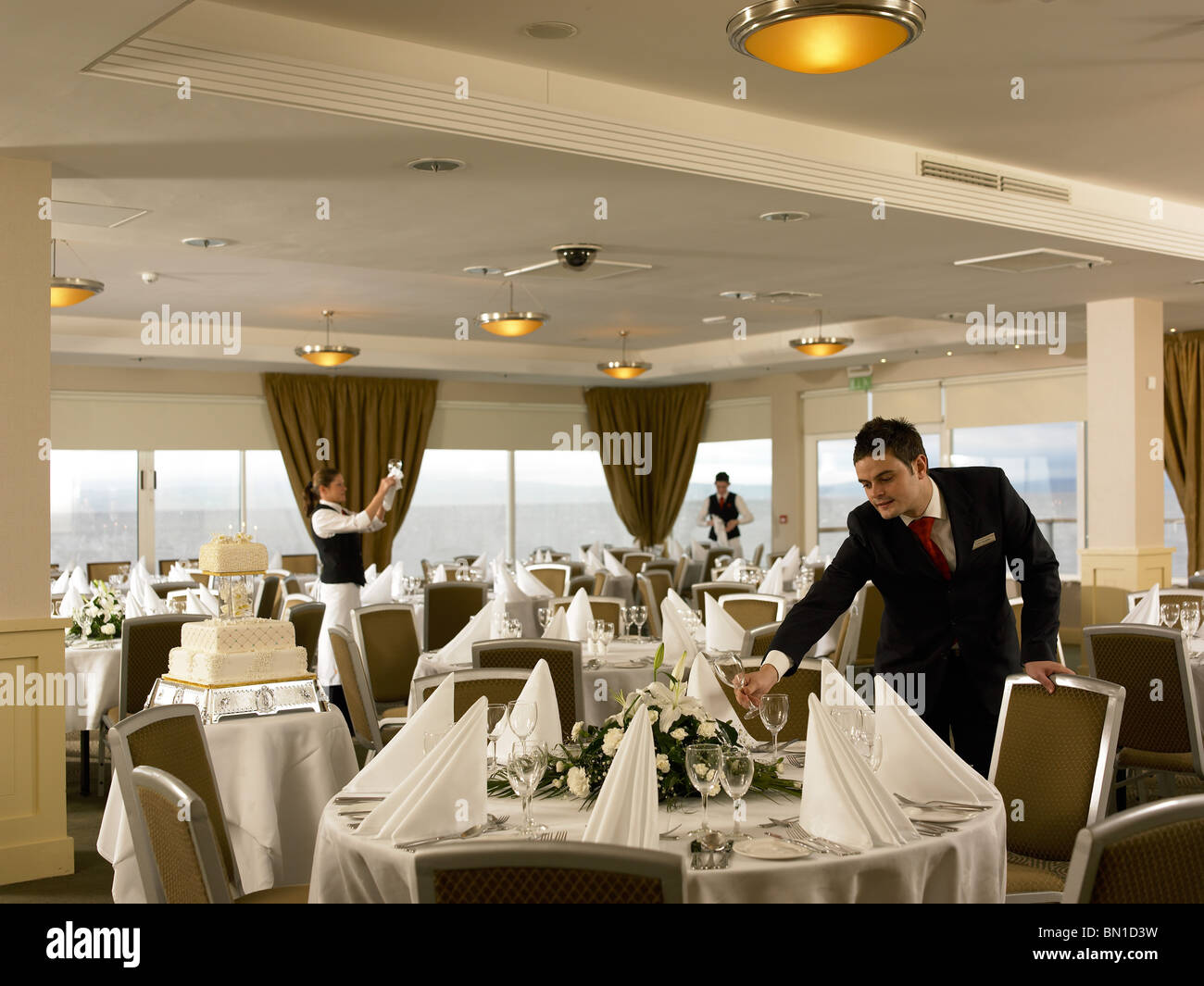 Setting up for a wedding at a Hotel. Stock Photo