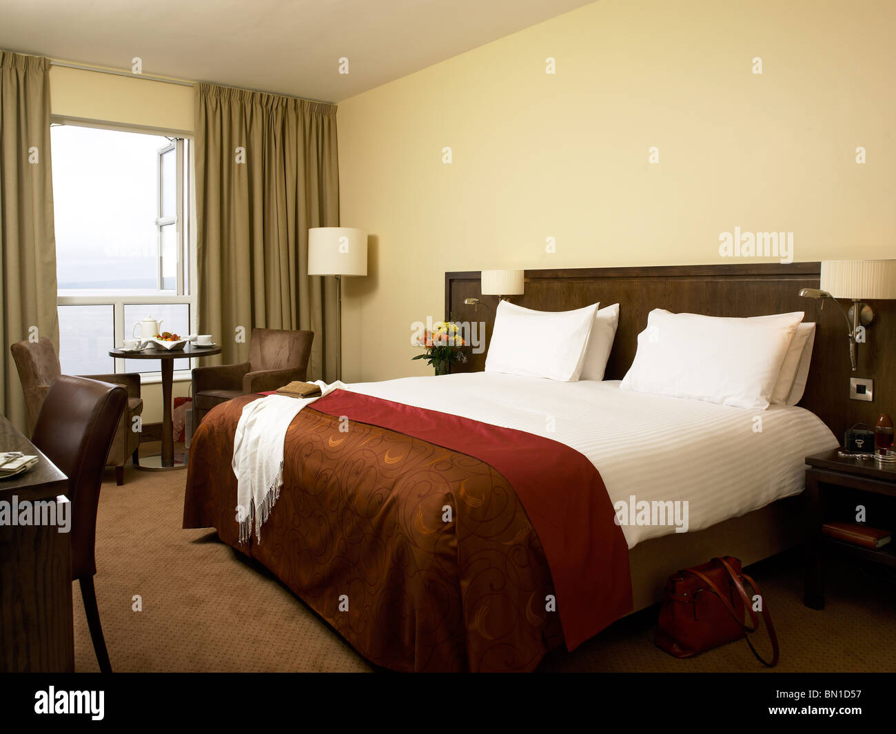 Standard bedroom at the Carlton Redcastle Hotel in Co Donegal. Stock Photo