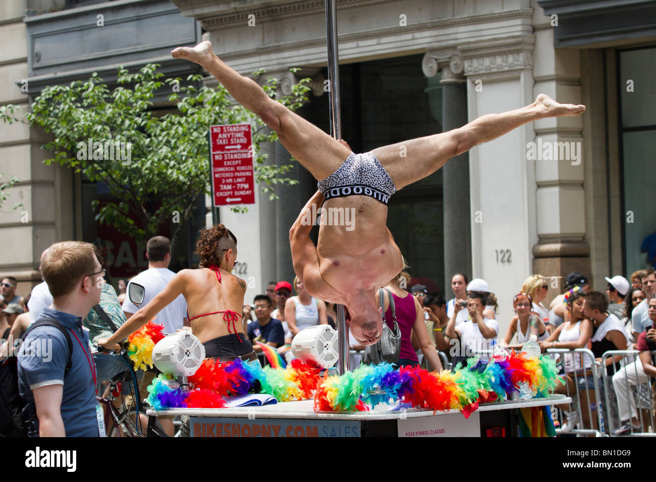 A pole dancer wows the crowd at the 2010 Gay Pride parade in New York City  Stock Photo - Alamy