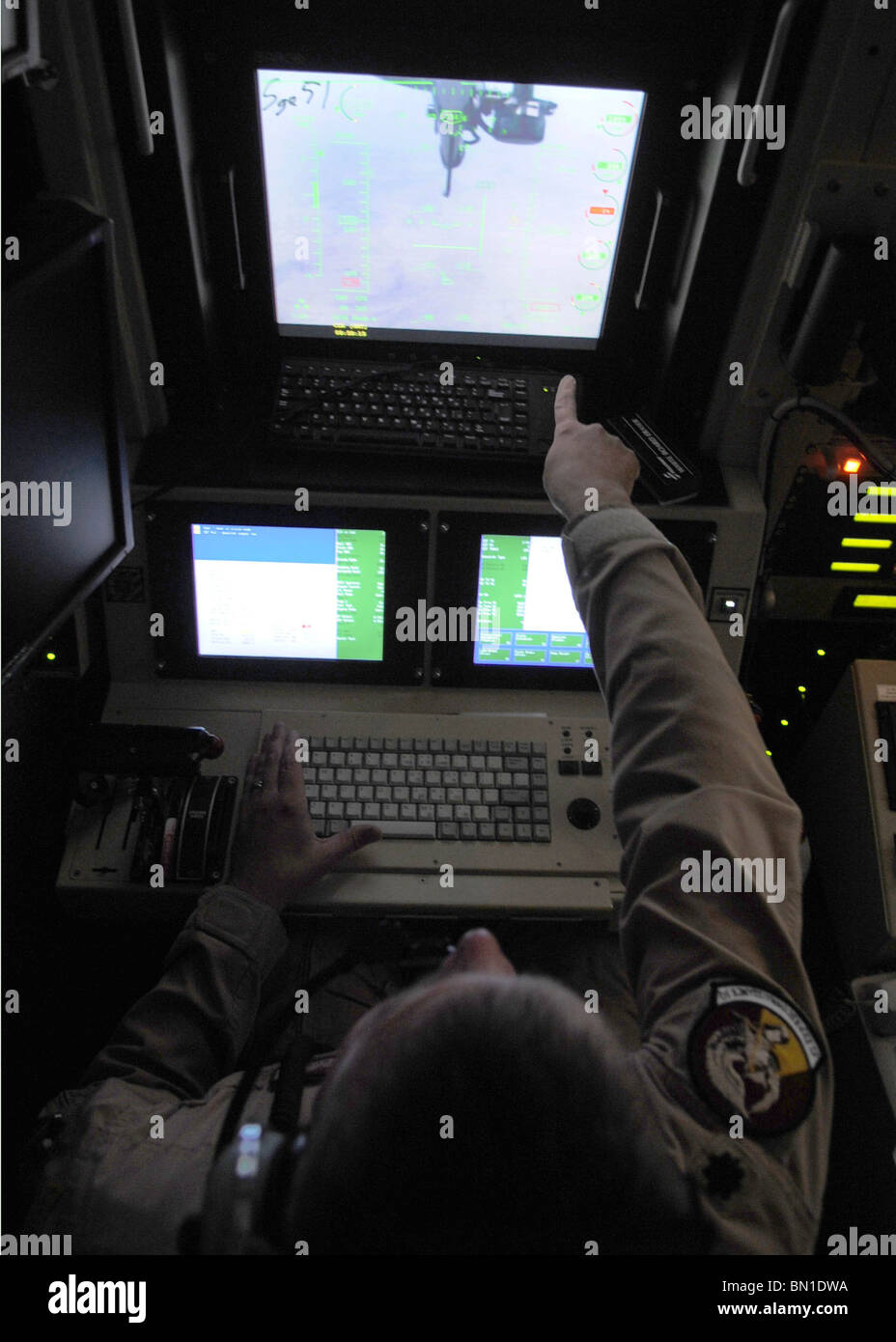 Lt. Col. James Curry remotely pilots the MQ-9 Reaper Stock Photo