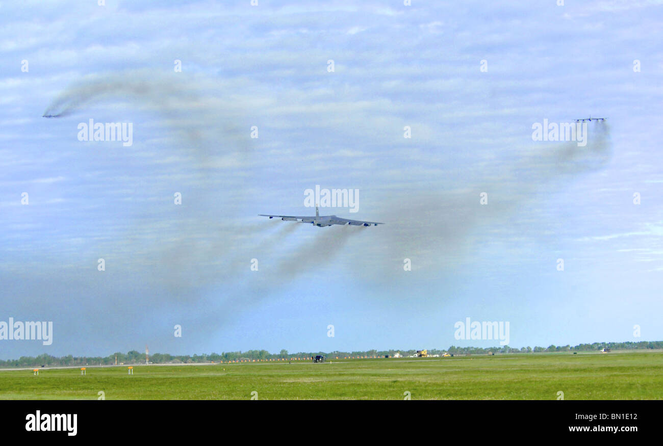 Three B-52H Stratofortesses take off on their way to Andersen Air Force Base, Guam, as part of a deployment June 2, 2010 Stock Photo