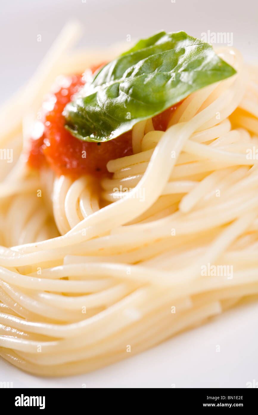 Angel Hair Pasta with Marinara Sauce Stock Photo