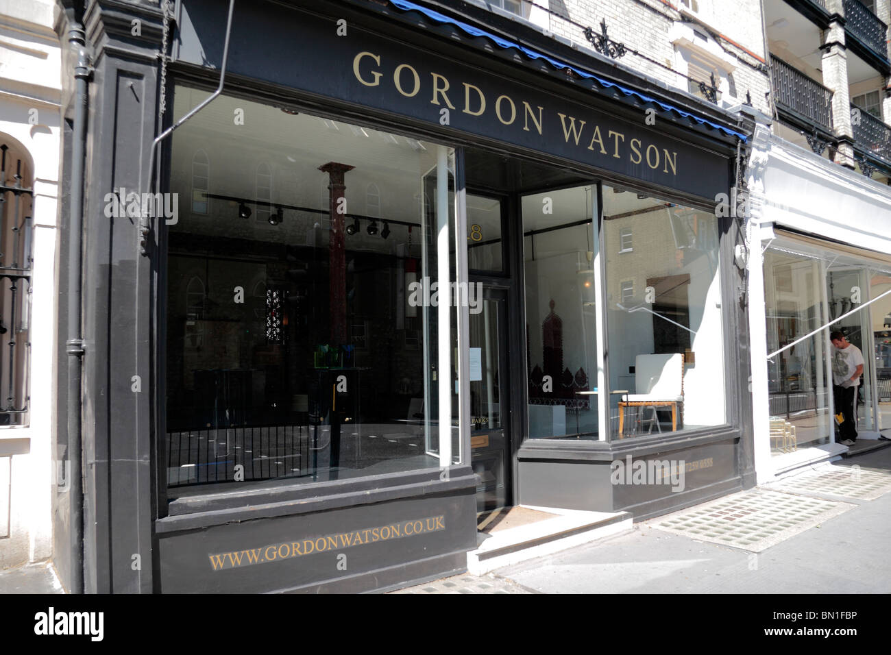 The shop front of the Gordon Watson furniture shop, 28 Pimlico Road, London, UK. Stock Photo