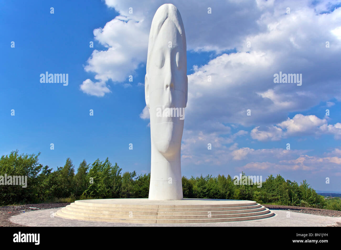 The Dream statue of a young girl's head at the former site of the