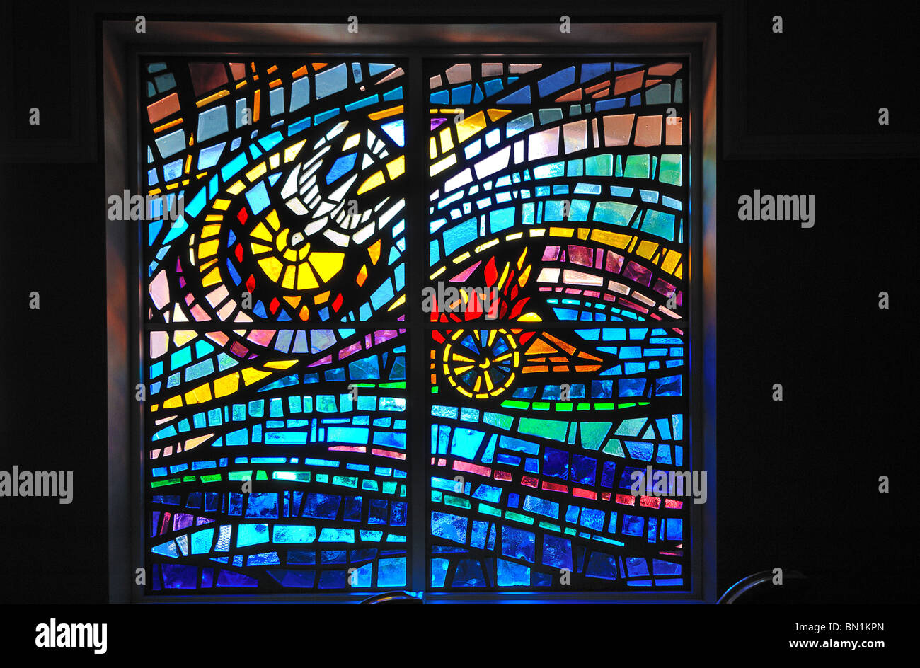 Modern stained glass windows at Saint Augustine Beach Anastasia Baptist Church, Florida, United States of America Stock Photo