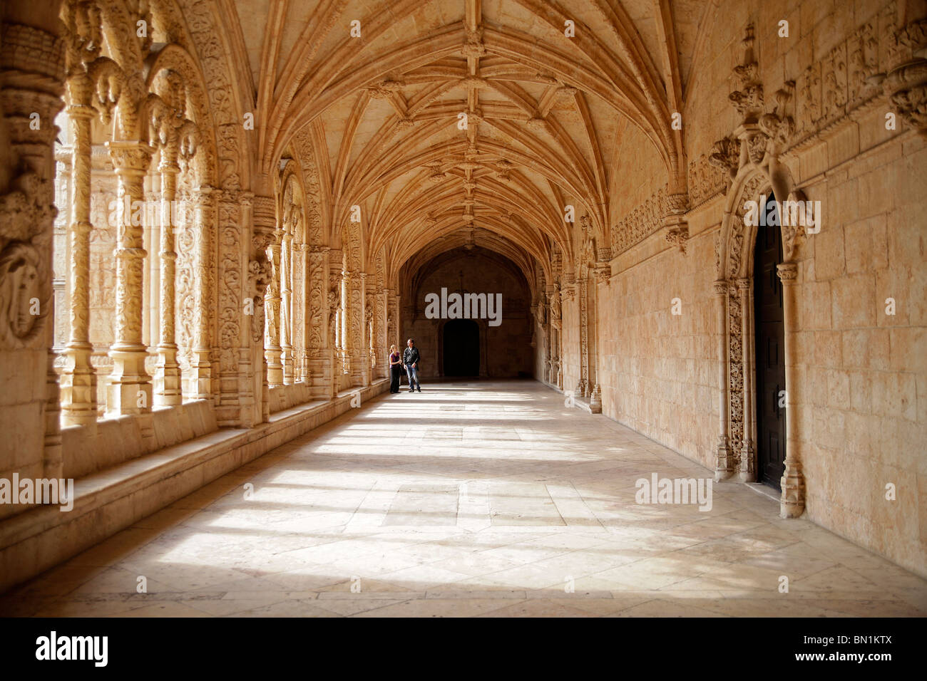 cloister of Jeronimos Monastery Mosteiro dos Jerominos in Belem, Lisbon, Portugal, Europe Stock Photo