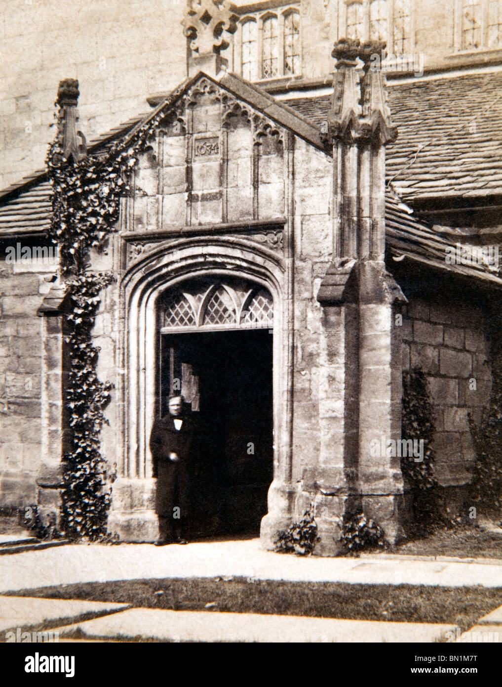 UK, England, Cheshire, Cheadle, porch to Cheadle Church, Victorian photograph by Petchler & Co 1863-68 Stock Photo