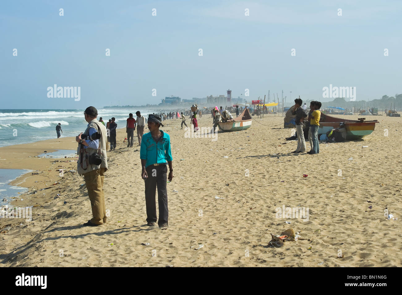 India Tamil Nadu Chennai ex Madras people on the beach Stock Photo
