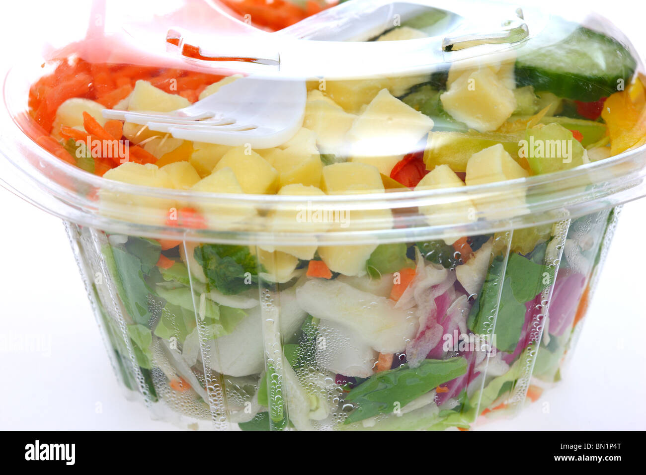 Packed, fresh prepared salads in a plastic box, from a cooler in a supermarket Stock Photo Alamy