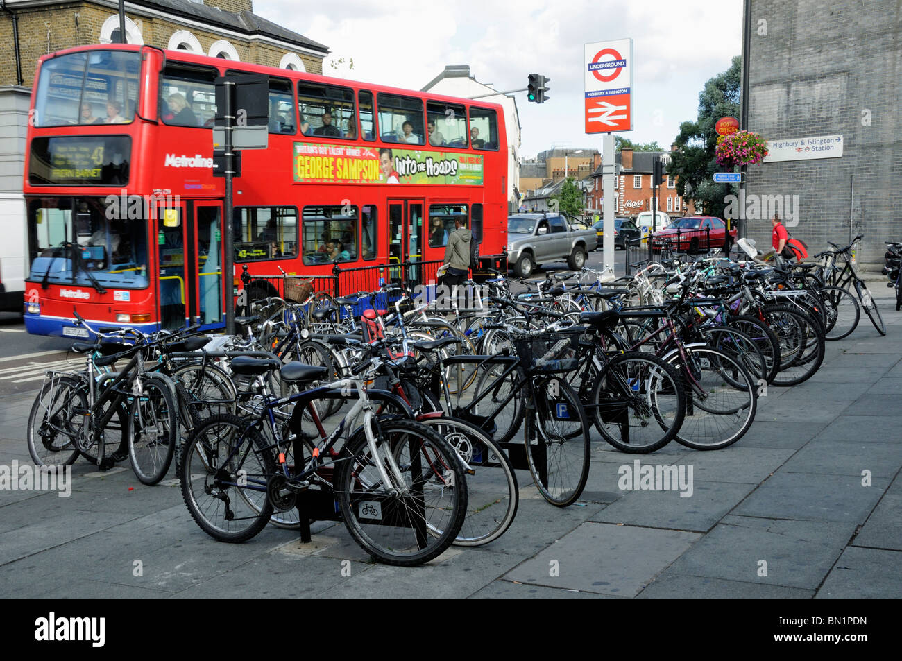 Bike Park by Highbury & Islington Station,  Holloway Road at  Highbury Corner London England UK Stock Photo