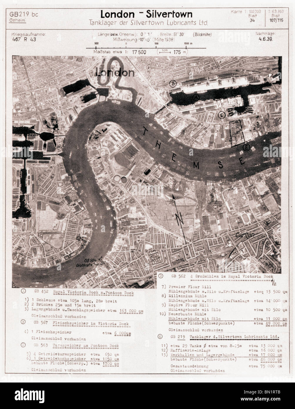 London - Silvertown 4th June 1939 Royal Victoria, Royal Albert, West India & Millwall Docks, Silvertown Lubricants Ltd Stock Photo