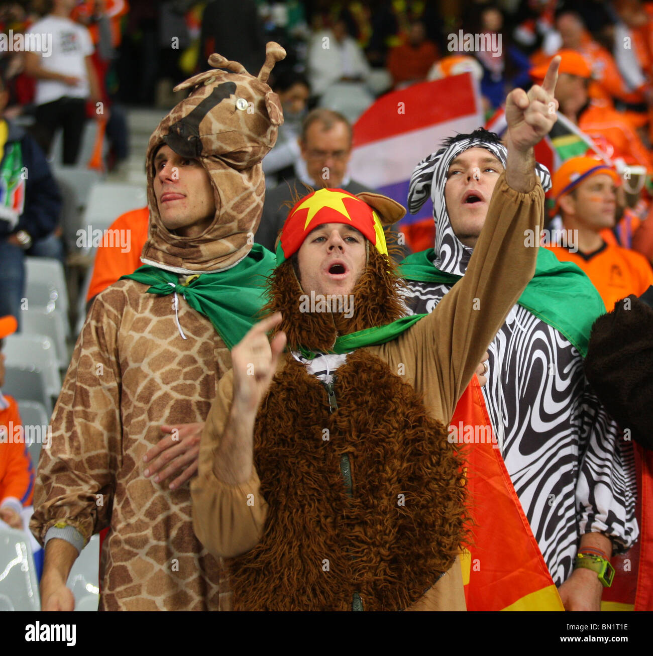 FANS IN ANIMAL OUTFITS CAMEROON V NETHERLANDS GREEN POINT STADIUM CAPE TOWN SOUTH AFRICA 24 June 2010 Stock Photo