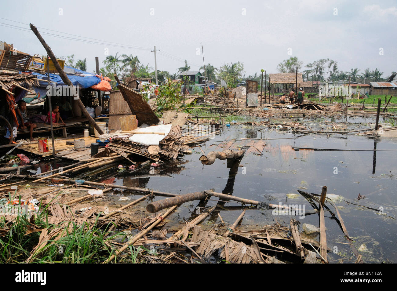 A flooded area in Hlaing Tharyar township of Yangon after cyclone Nargis hit Myanmar on May 2008 Stock Photo