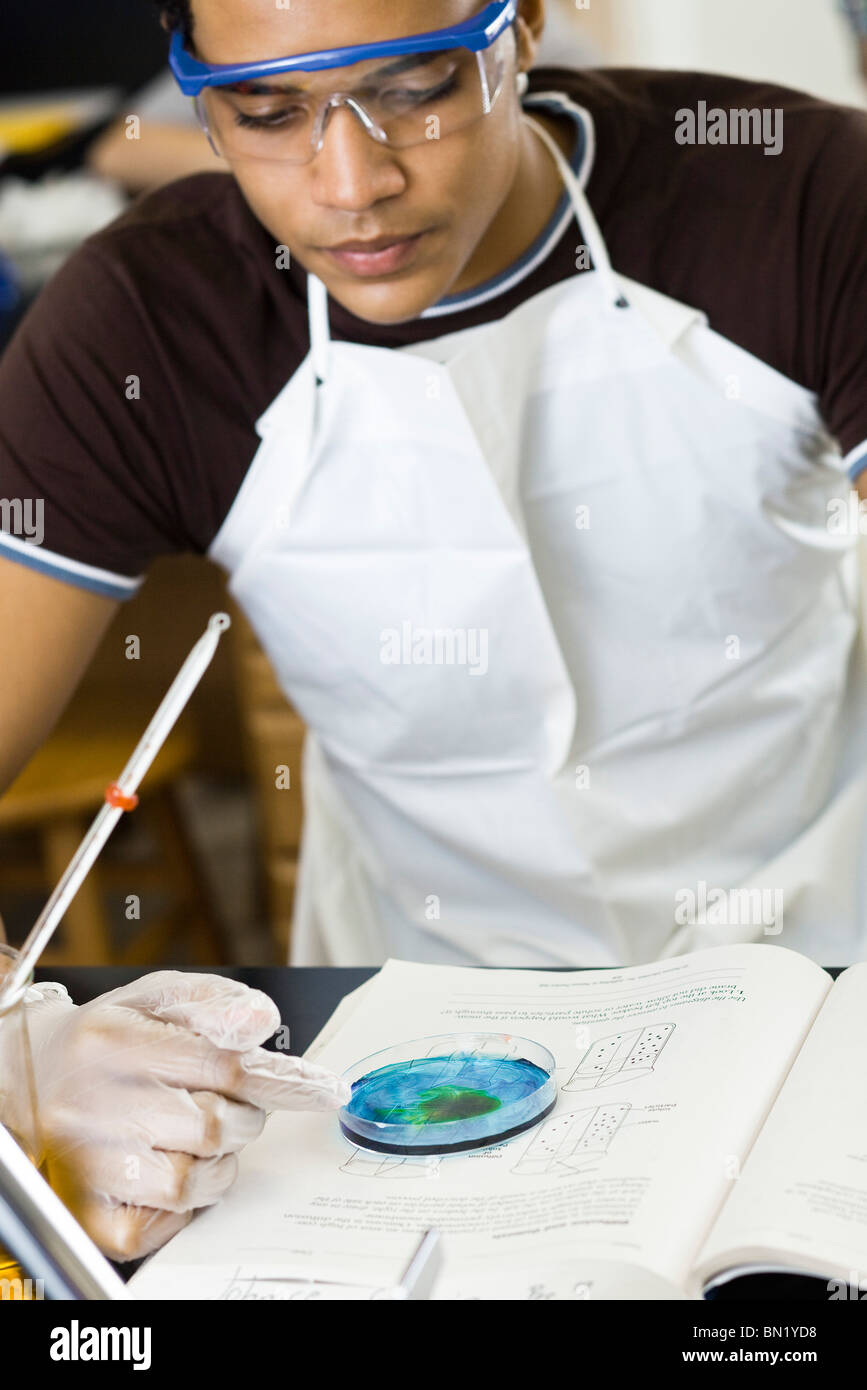 High school student conducting experiment in chemistry class Stock Photo
