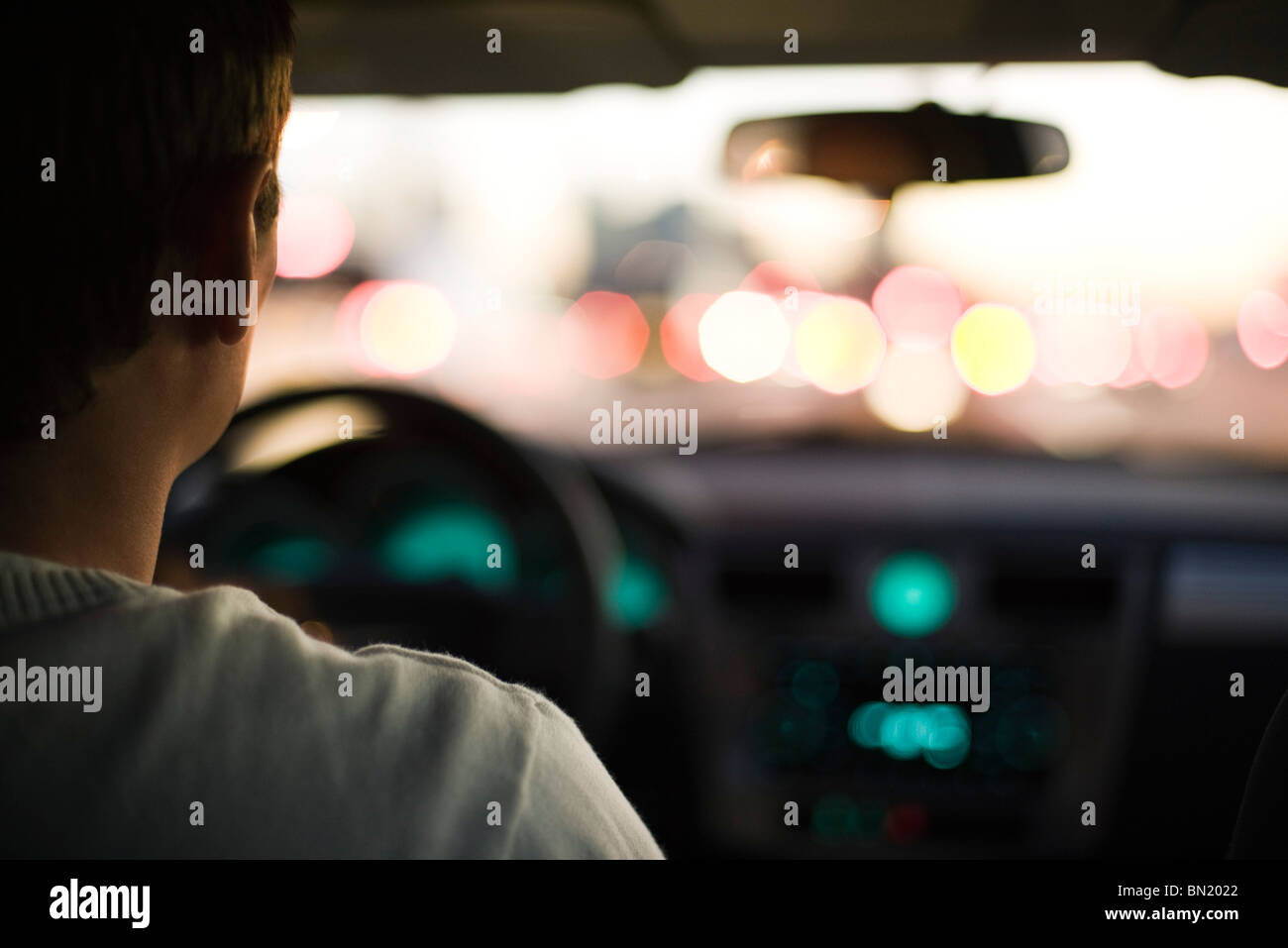 Driving in rush hour traffic Stock Photo