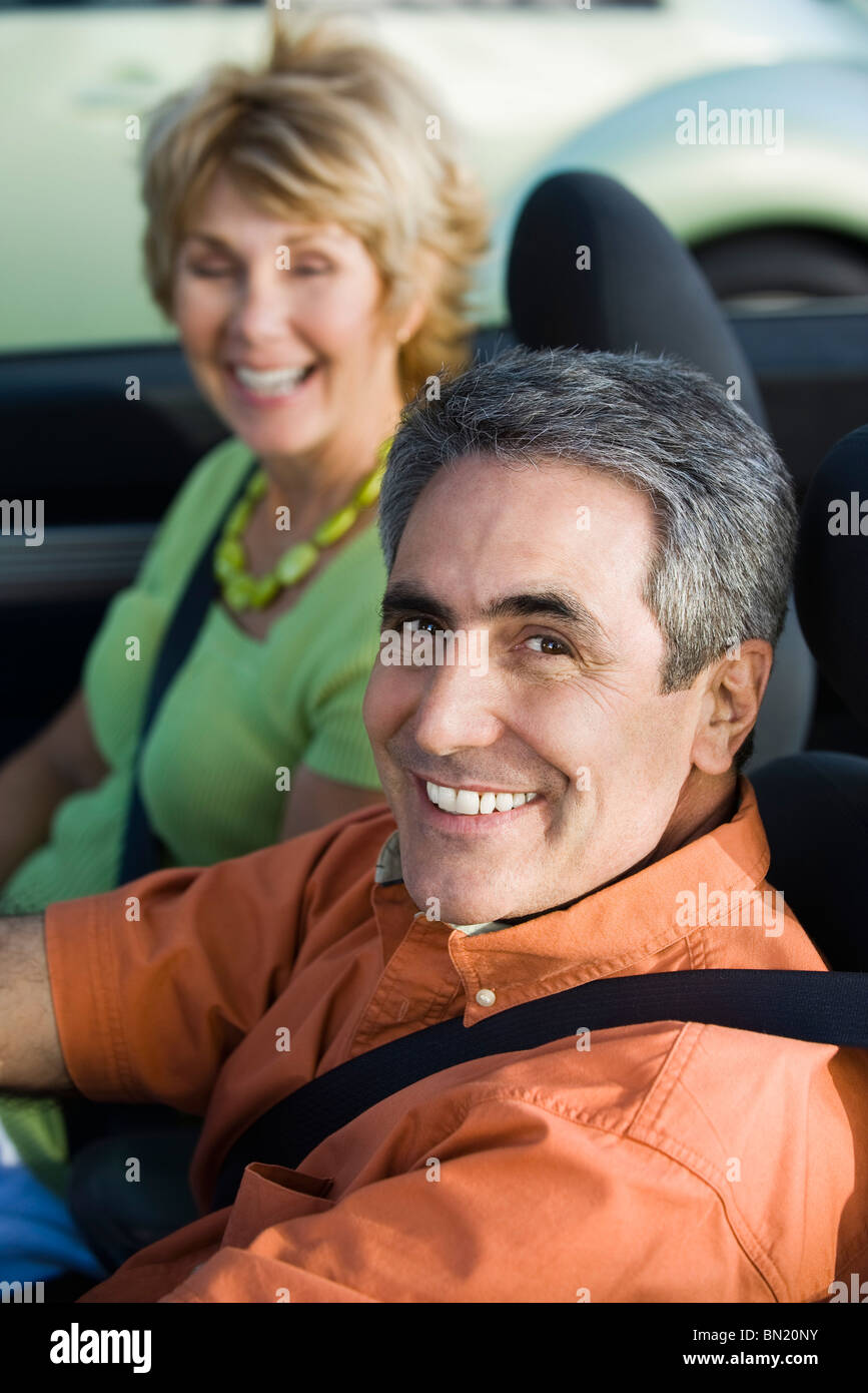 Mature couple in car together Stock Photo