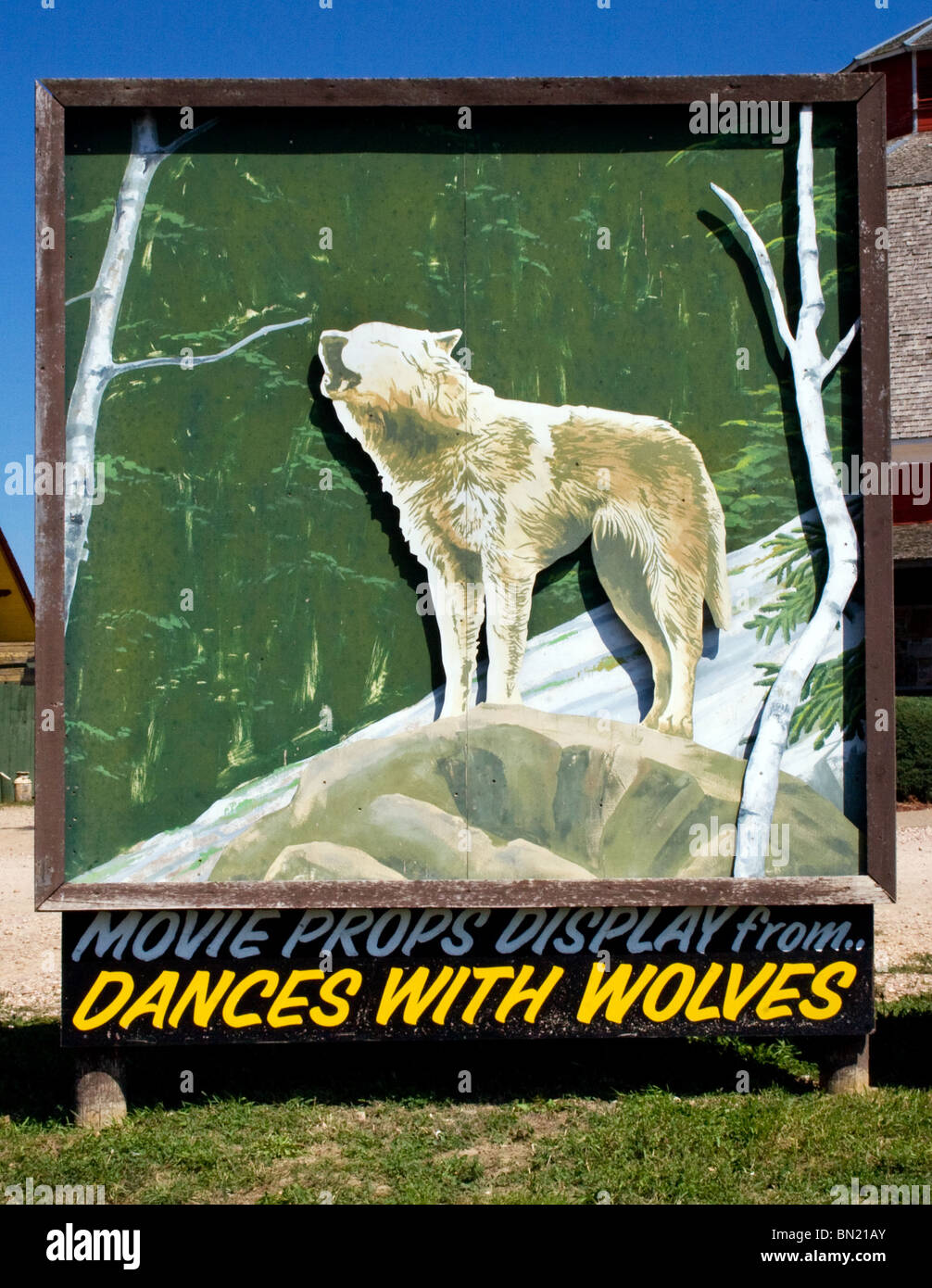 Signs at the Dances with Wolves movie set in Stamford, South Dakota. Stock Photo