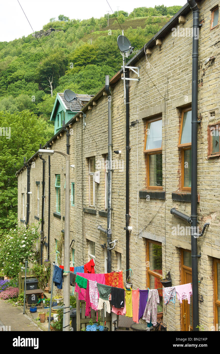 Stone built terraced houses in Hebden Bridge,Yorkshire,England Stock