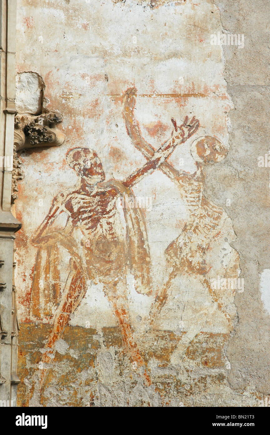 Gothic fragment inspired by 'The Tale Of The Three Dead And The Three Living'.Fifteenth Century painting. Stock Photo