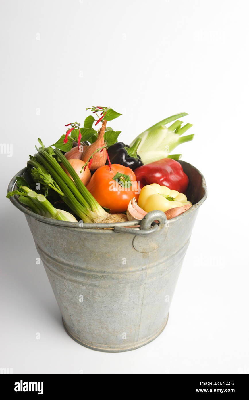 Bucket filled with assorted fresh vegetables Stock Photo Alamy