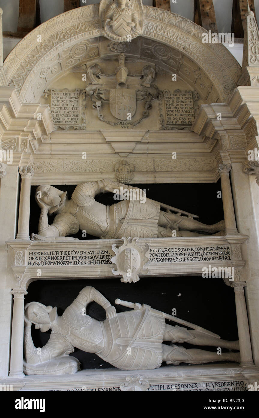 Fettiplace family effigies reclining marble figures in the Parish Church of St Mary Swinbrook Oxfordshire England UK Stock Photo