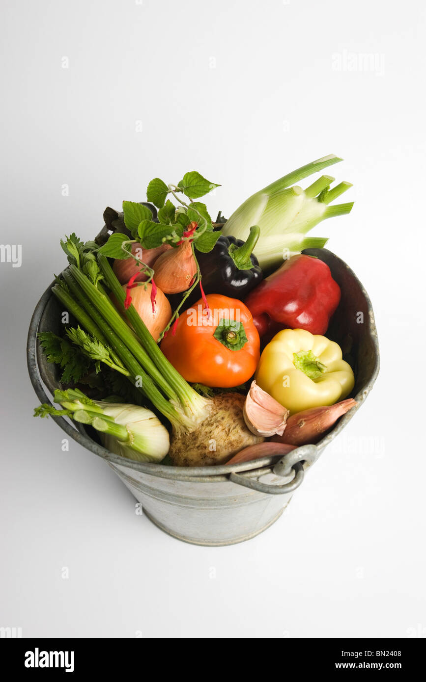 Bucket filled with assorted fresh vegetables Stock Photo Alamy