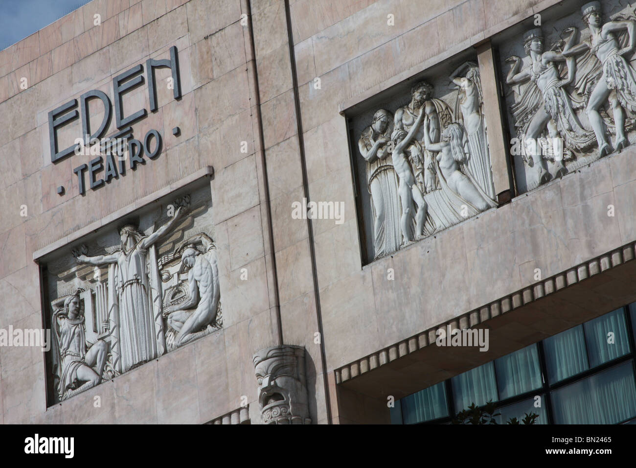 Detail of the facade to the Eden Teatro cinema, Lisbon, Portugal Stock Photo