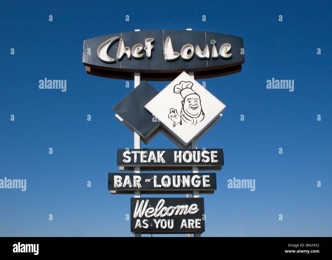 Chef Louie Steak House sign in Mitchell South Dakota Stock Photo