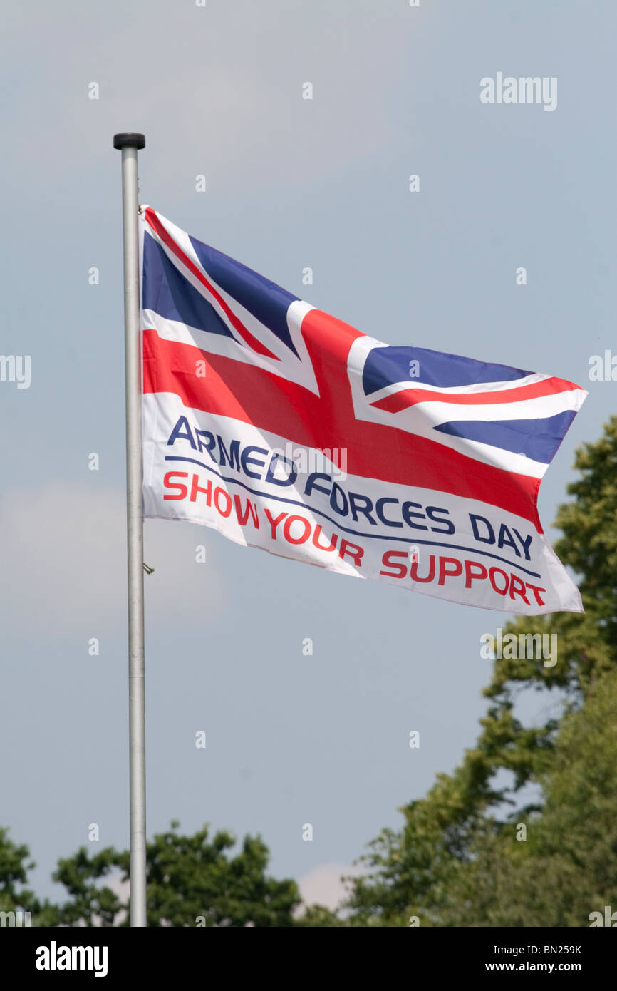 A UK Armed Forces Day flag asking for your support Stock Photo