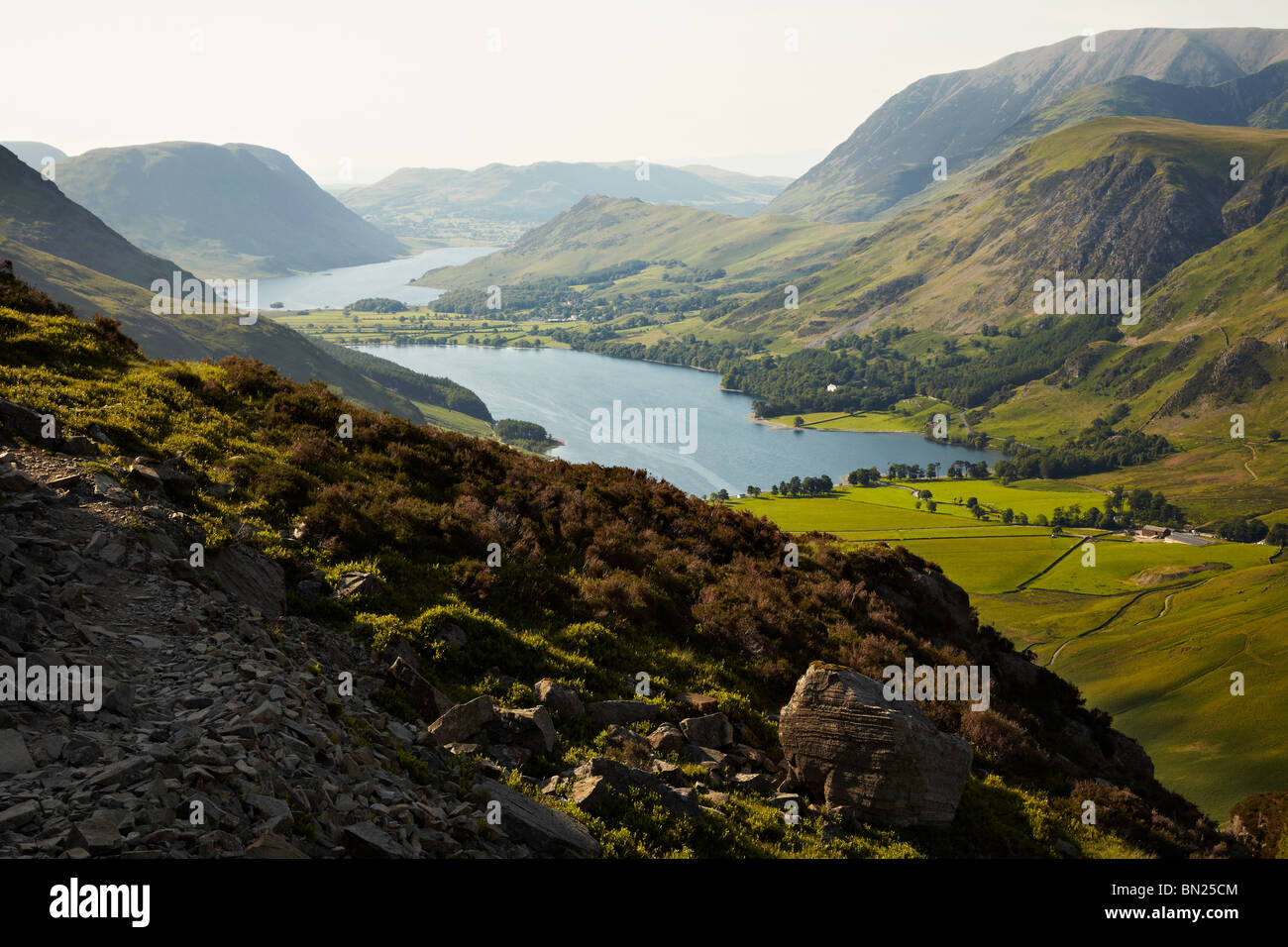 Evening view of Buttermere and Crummock Water from Hay Stacks, the Lake District, England UK Stock Photo