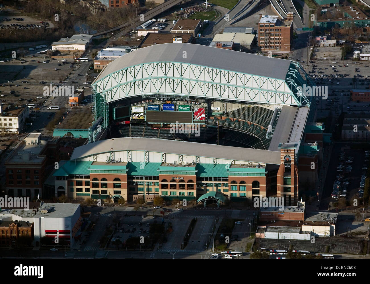 aerial view above Houston Texas Minute Maid Park home to Astros baseball  stadium Stock Photo - Alamy