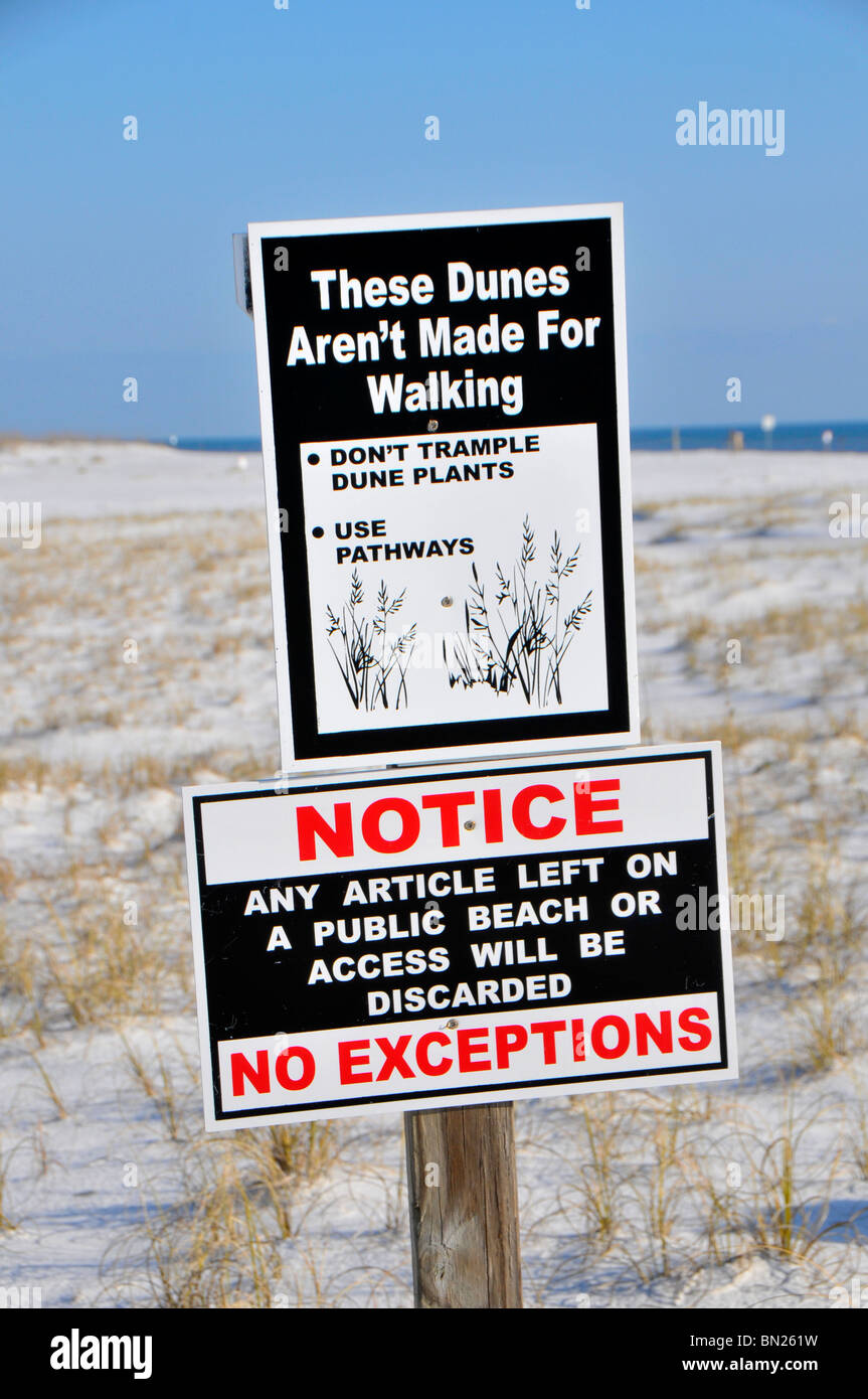 Beach Notice sign Panama City Florida beach Stock Photo