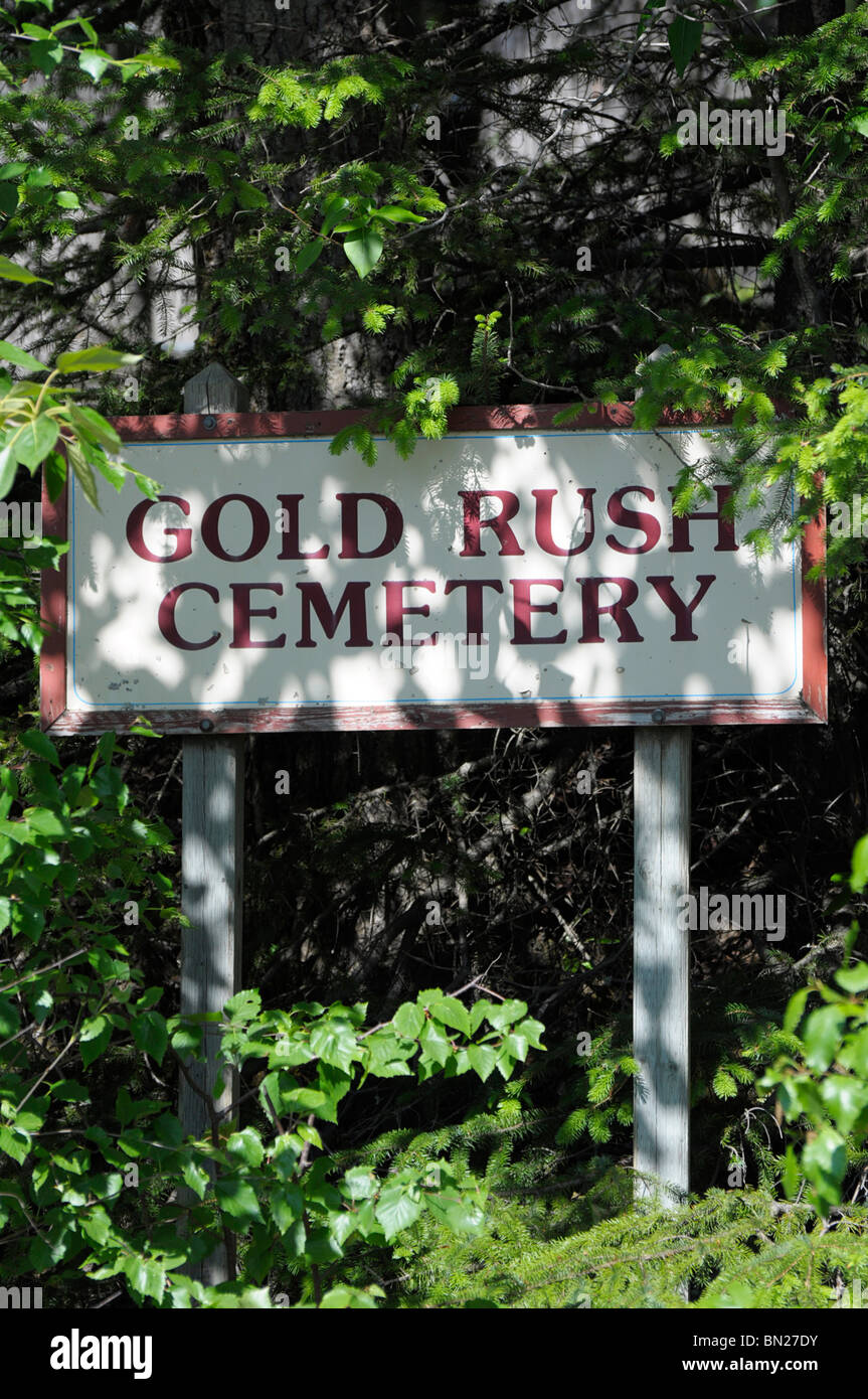 Sign - Gold Rush Cemetery, Skagway, Alaska Stock Photo
