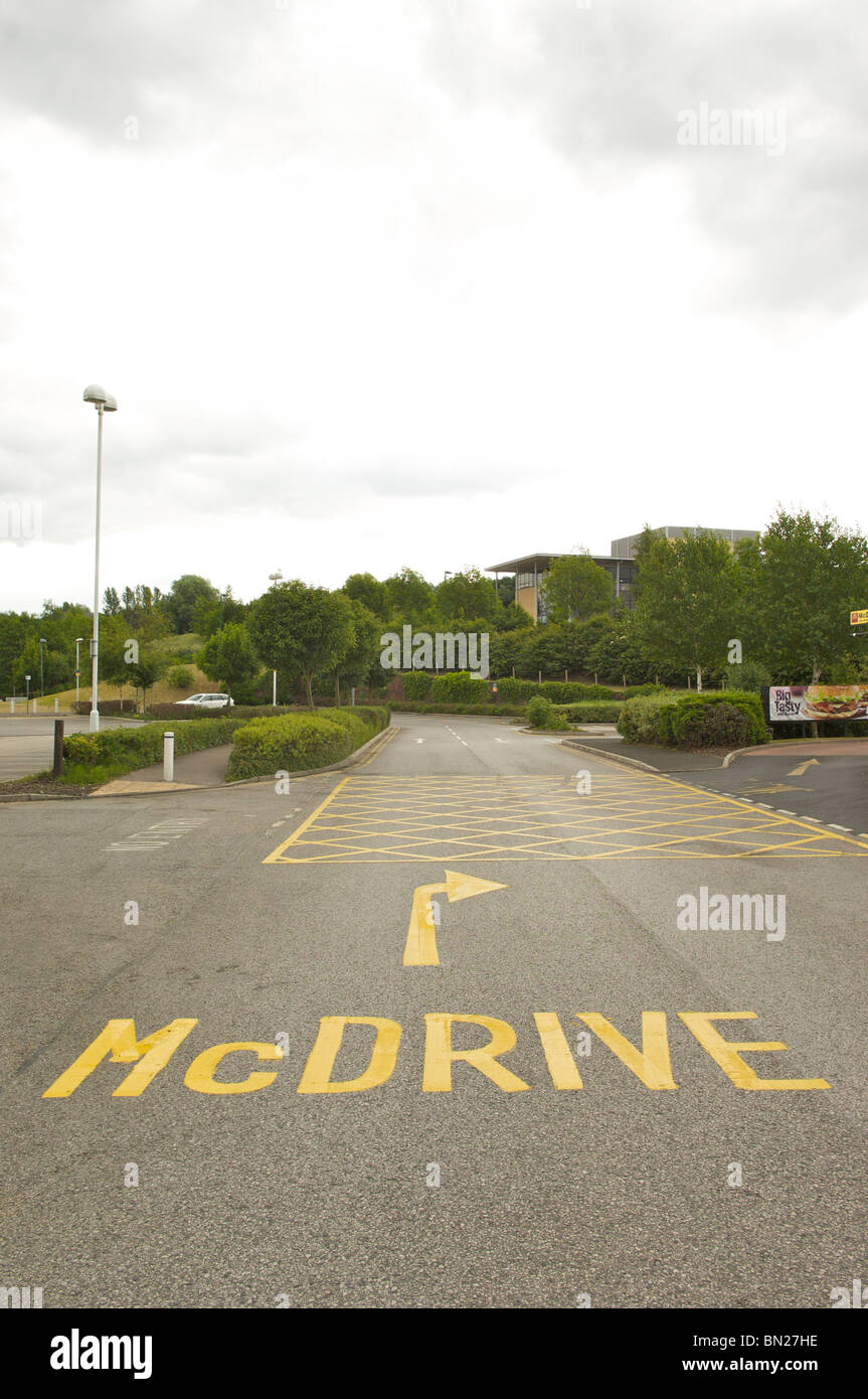 McDonald's restaurant Drive through road sign Stock Photo
