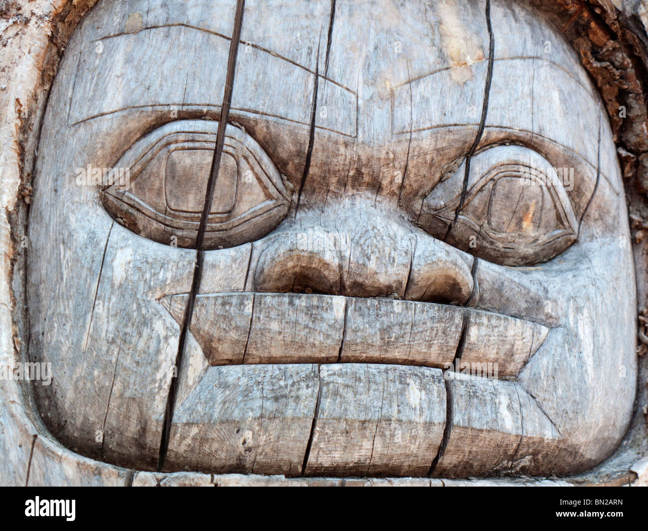 Tree carving on Mount Roberts. Juneau, Alaska Stock Photo