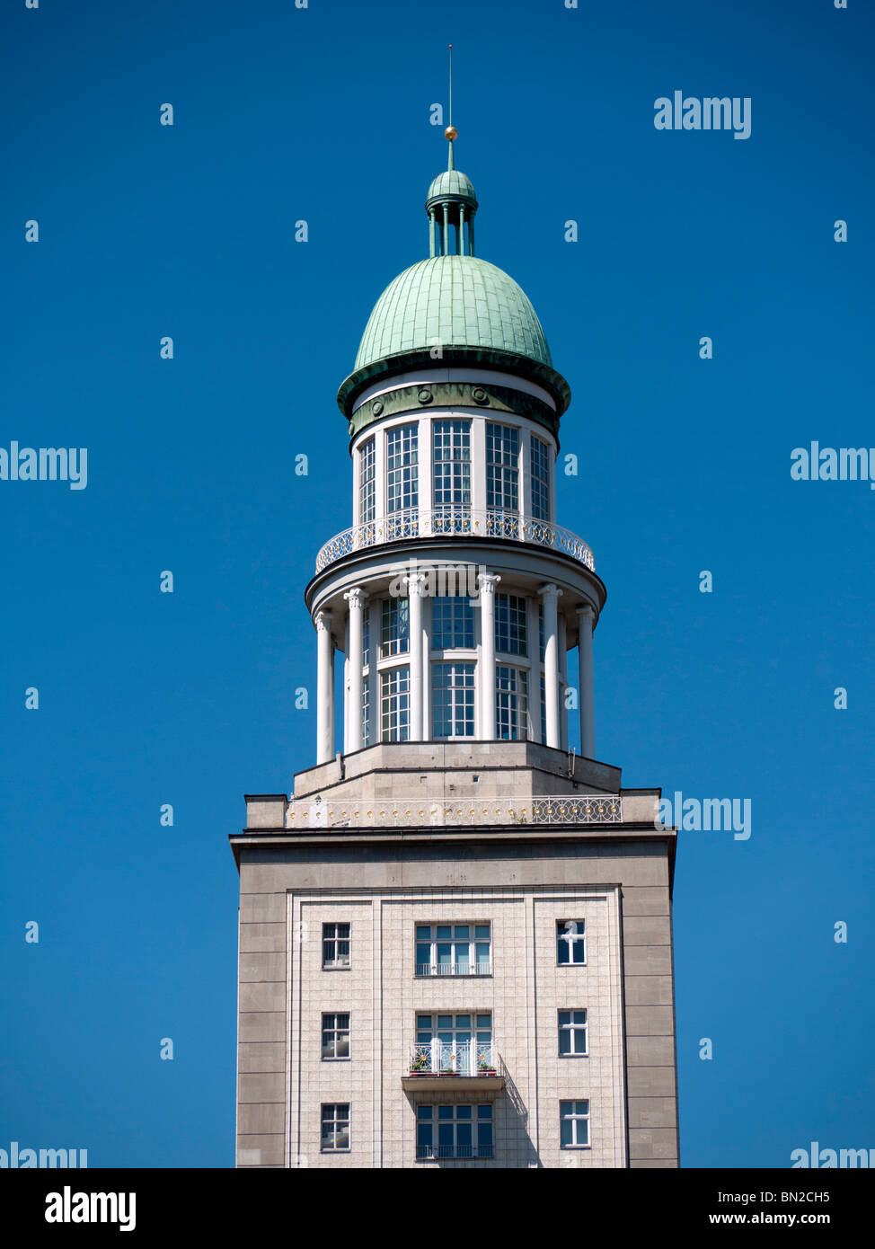 View of famous landmark tower at Frankfurter Tor on Karl Marx Allee in former east Berlin in Germany Stock Photo
