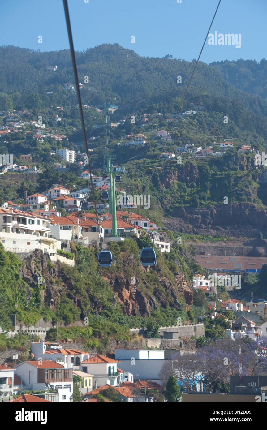 Portugal, Madeira Island, Funchal. Monte Cable Car from the capital city of Funchal to Monte. View of Monte from cable car. Stock Photo
