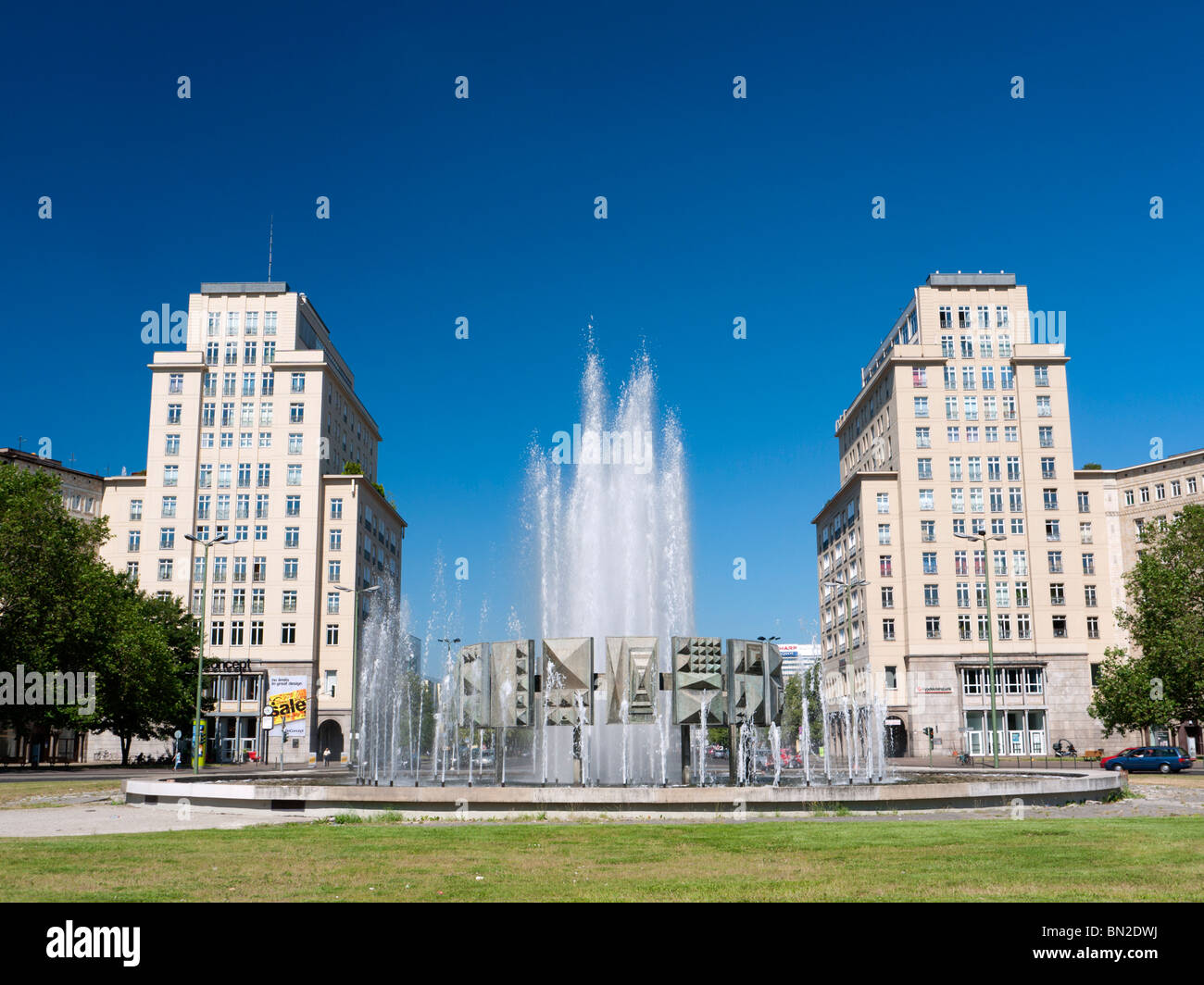 DDR era Fountain at Strausberger Platz on Karl Marx Allee in former East Berlin Germany Stock Photo